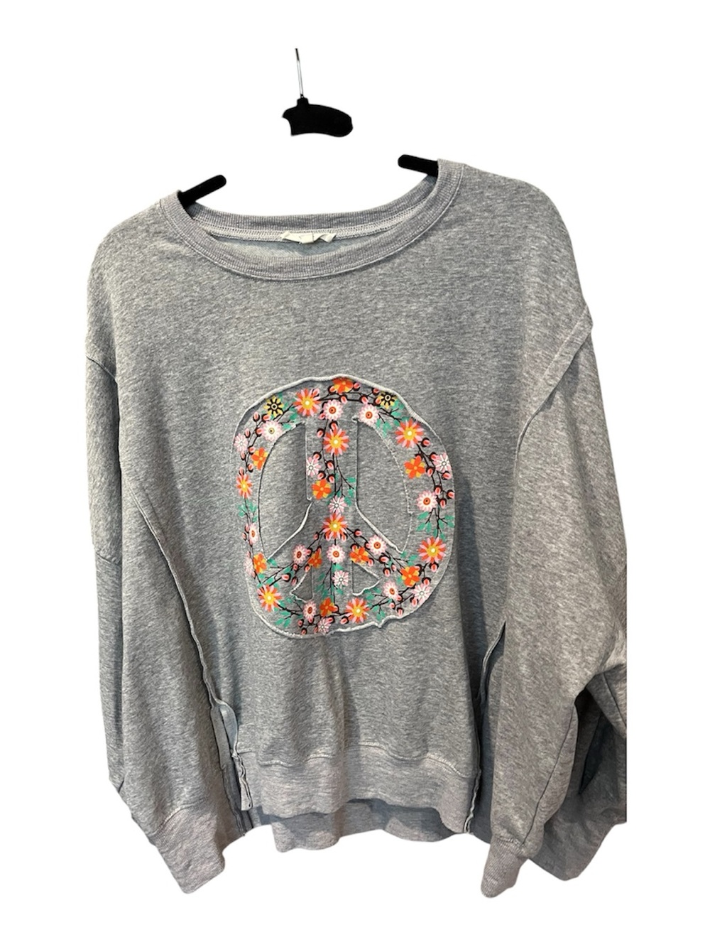 easel Gray Floral Peace Sign Sweatshirt NWOT